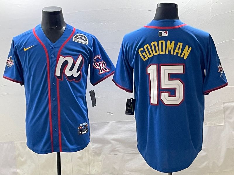 Men 2025 Colorado Rockies #15 Goodman Blue All star Nike MLB Jersey style 03->colorado rockies->MLB Jersey
